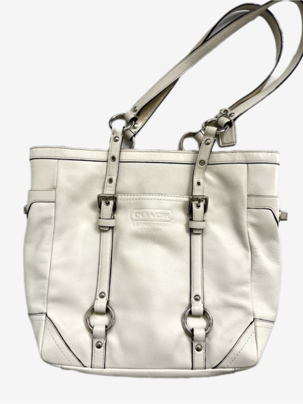 Coach Gallery Ivory Leather Purse Handbag Lunch Tote Beige F11524